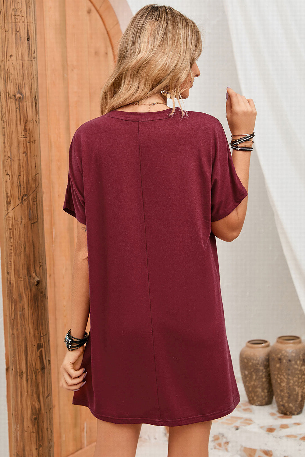 Khaki Side Pockets Short Sleeve Tunic Top