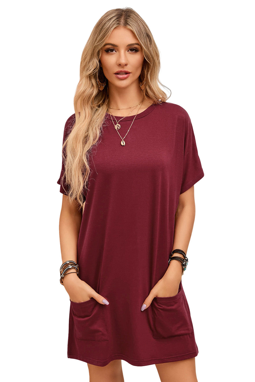 Khaki Side Pockets Short Sleeve Tunic Top