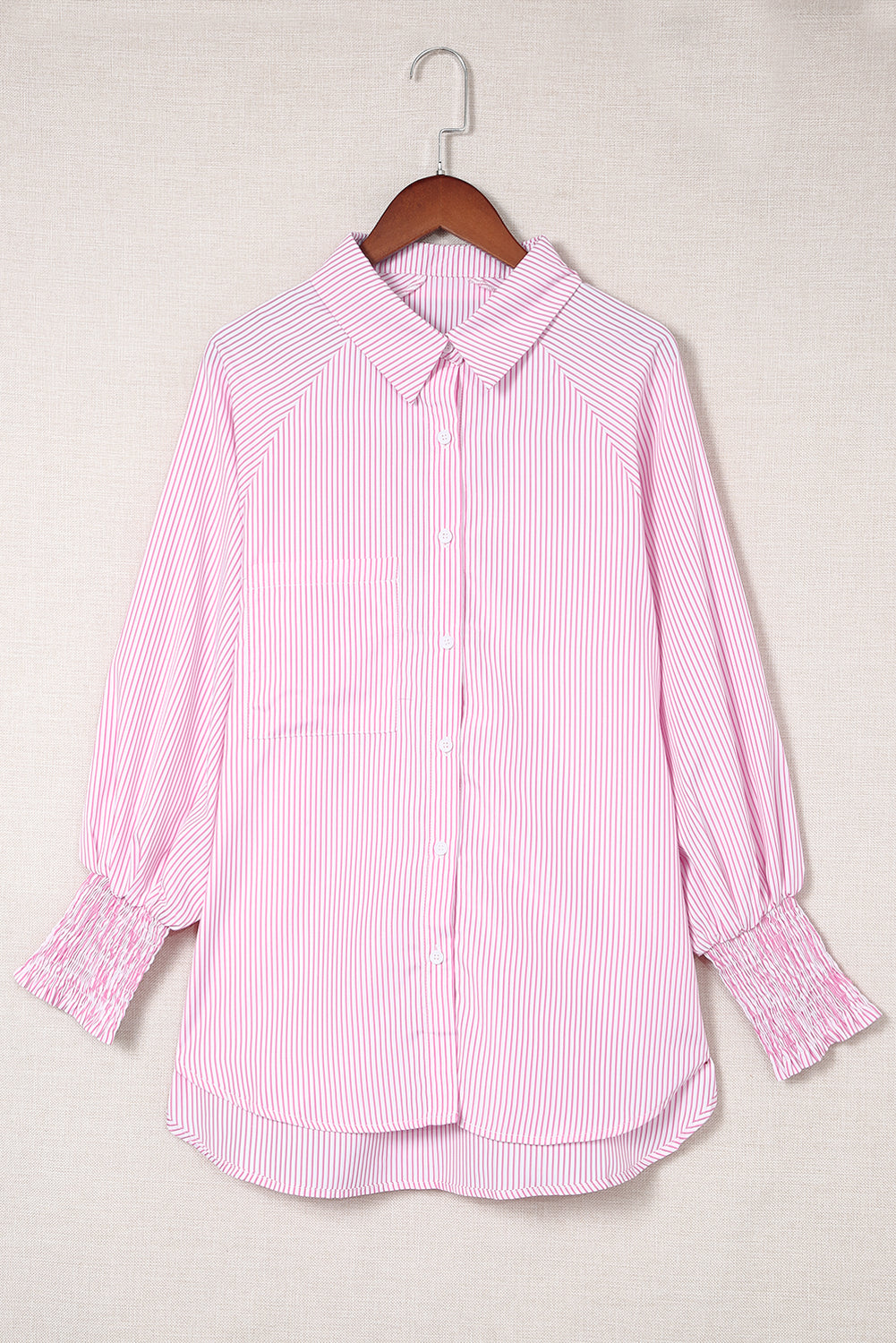 Sky Blue Smocked Cuffed Striped Boyfriend Shirt with Pocket