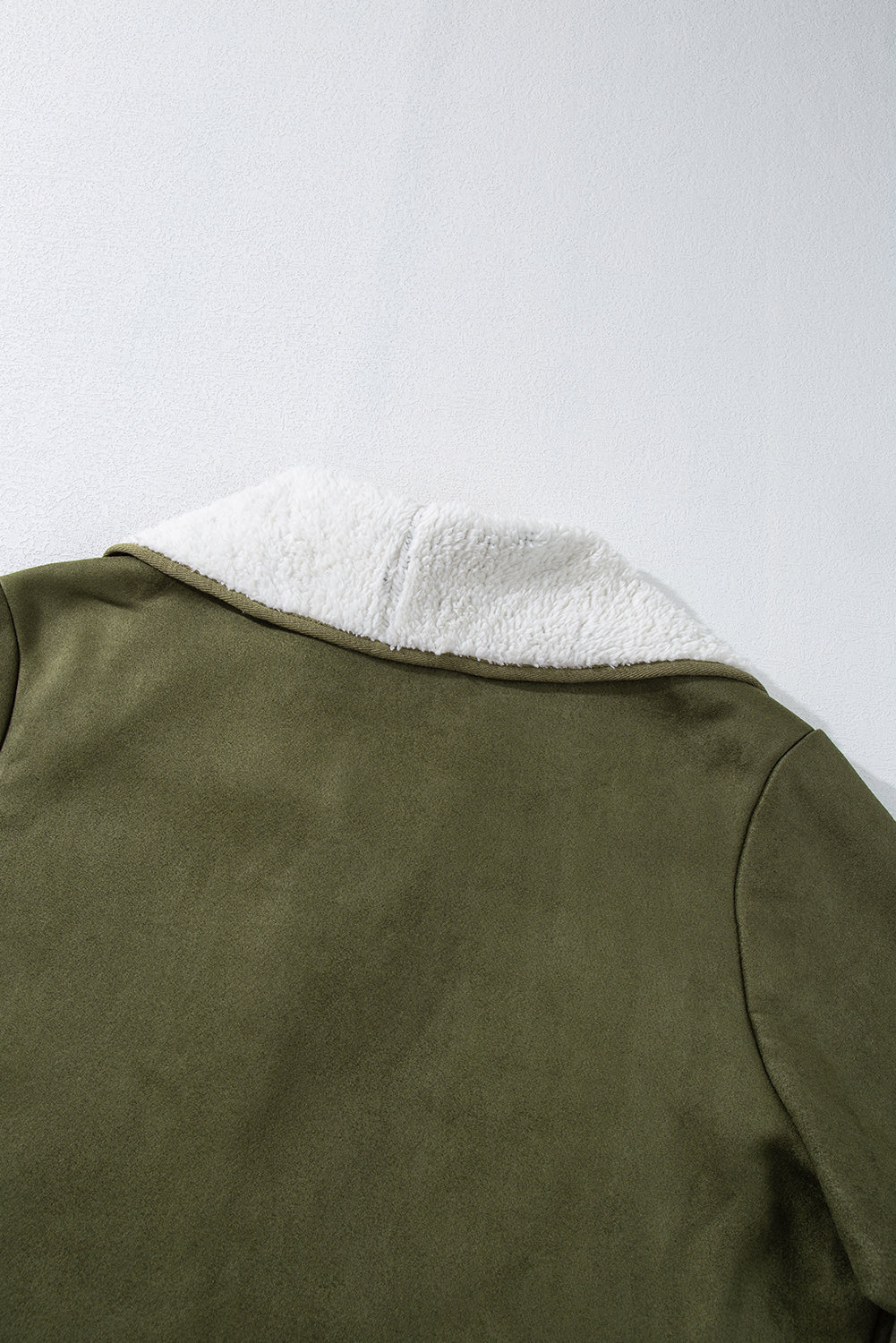 Green Faux Suede Fleece Lined Open Front Jacket